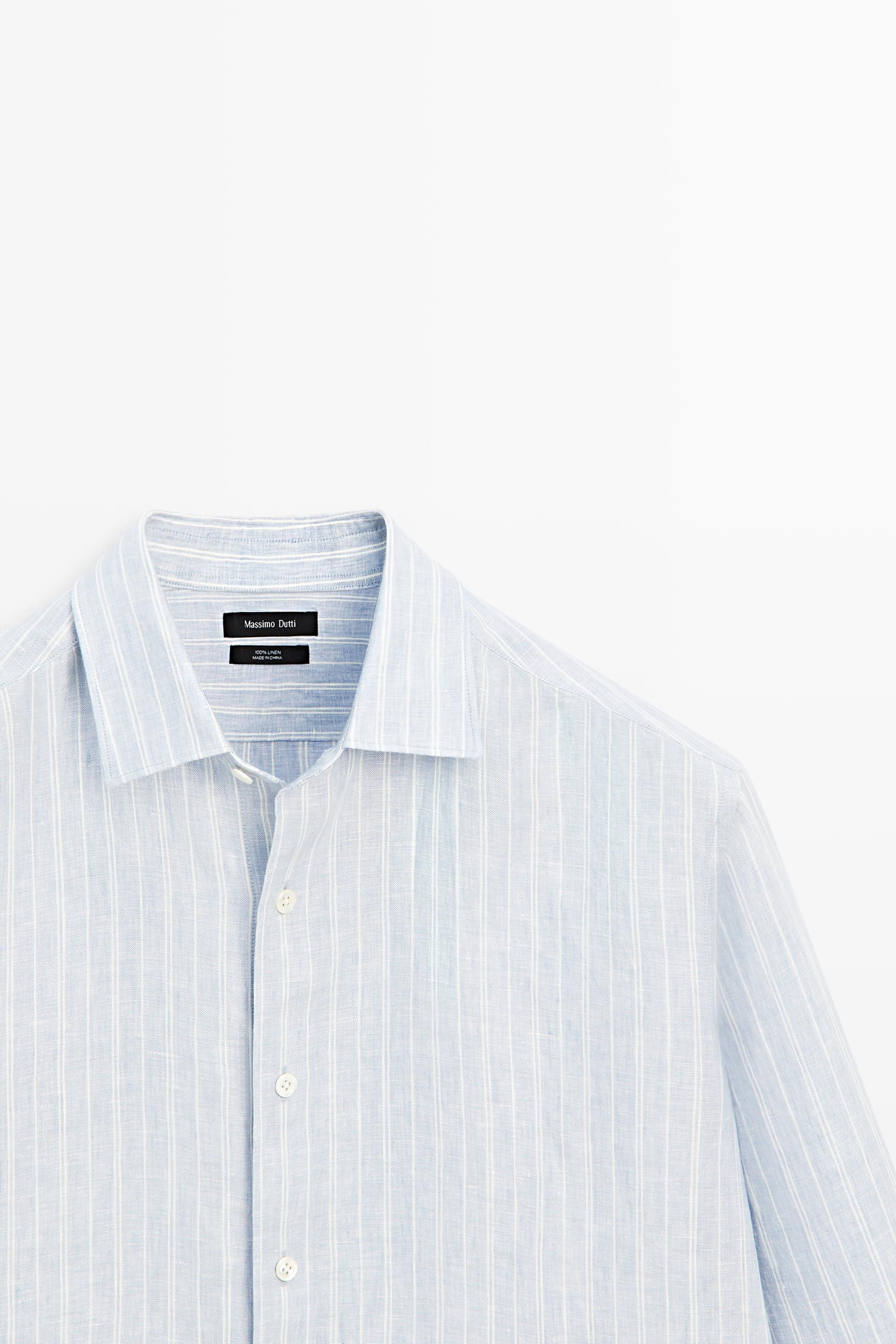 100% linen regular fit faded striped shirt